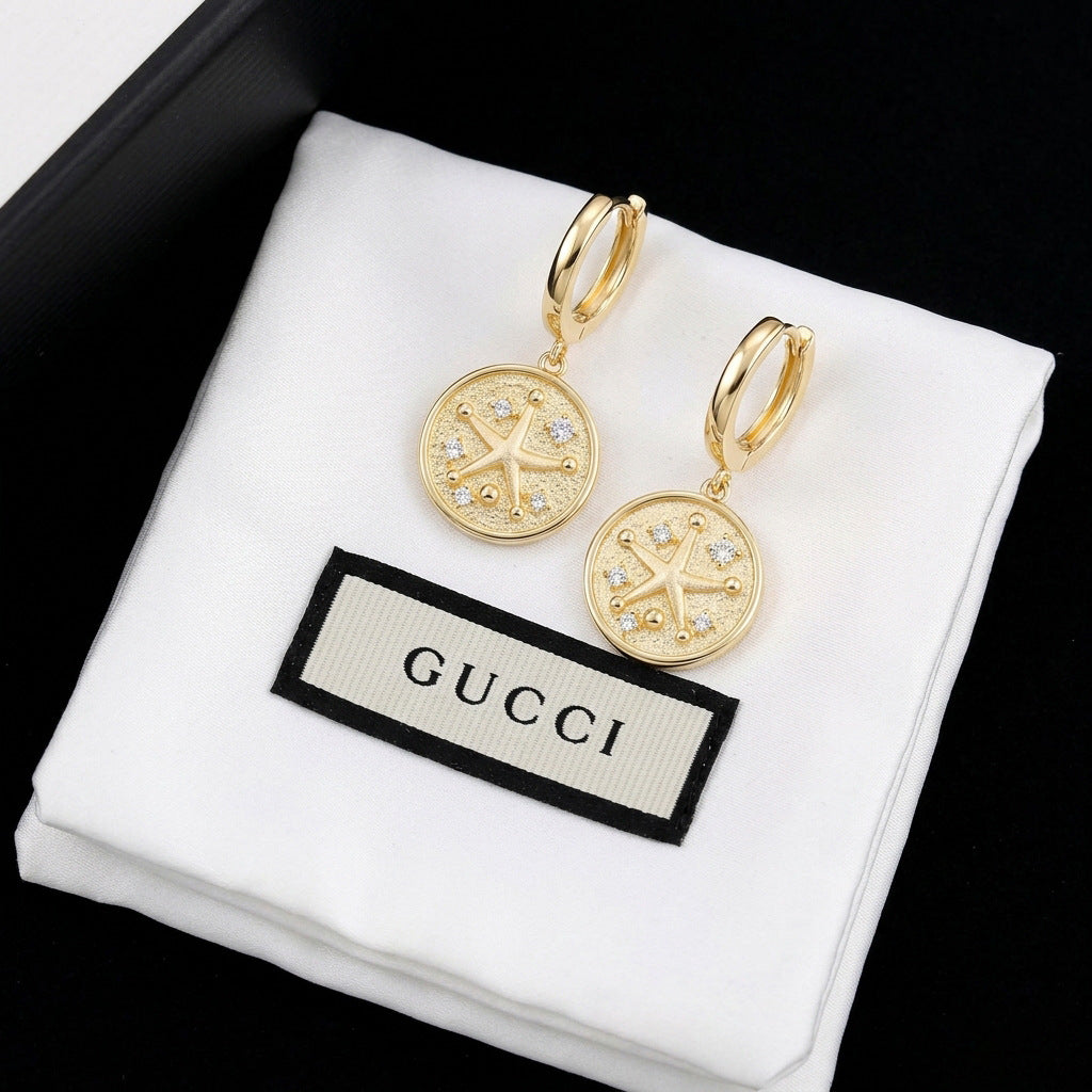 Italian Brushed Luxury Star Moissanite Earrings - 14K Gold Plated 925 Sterling Silver | MS-G121 in 14K Gold Plated 925 Silver | Moisse & Silver Co. - Moisse & Silver Co.