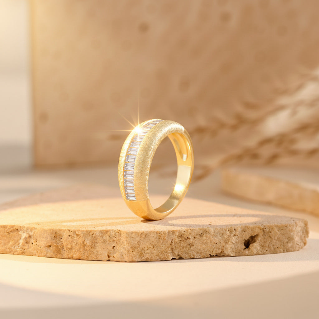 Italian Brushed Vintage Radiant Cut Moissanite Ring in 14K Gold Plated 925 Silver | Moisse & Silver Co. | #81 - Moisse & Silver Co.