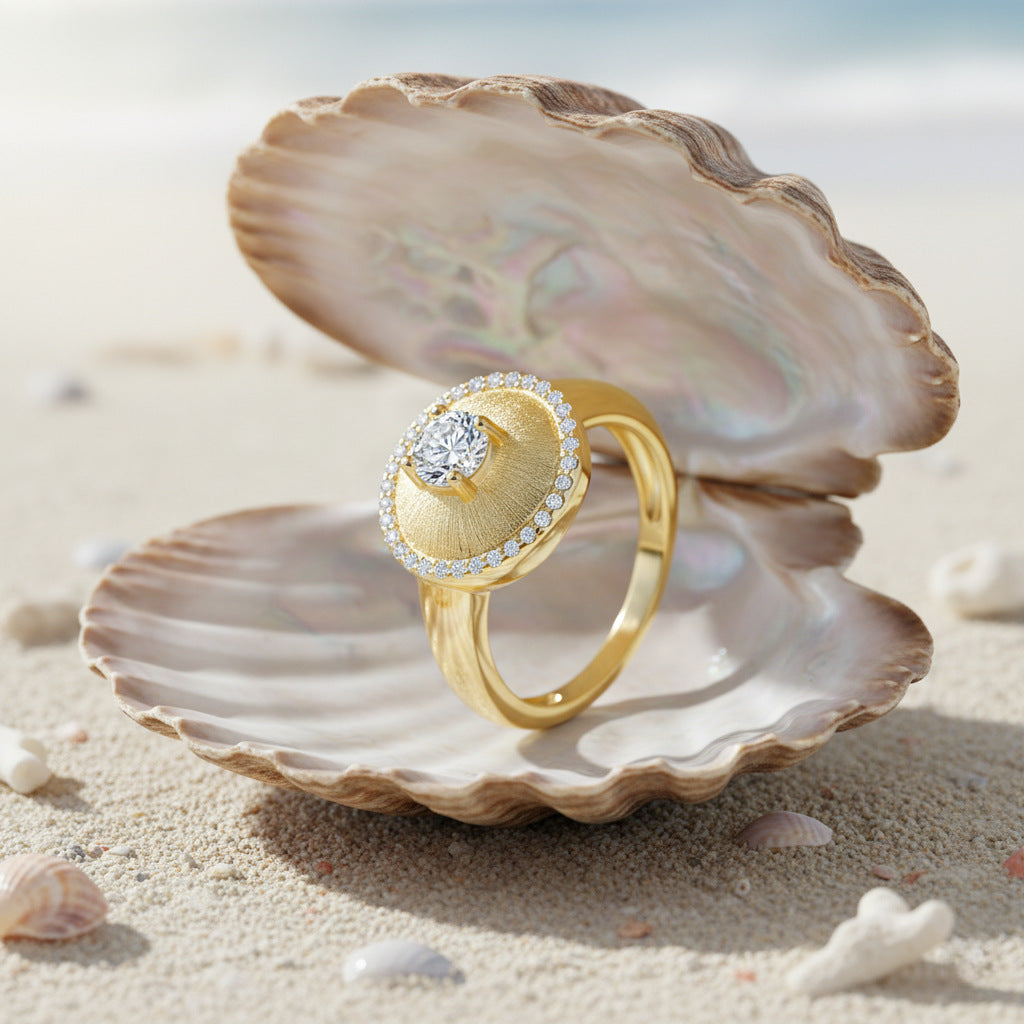 Italian Brushed Moissanite Ring in 14K Gold Plated 925 Silver | Moisse & Silver Co. | #62 - Moisse & Silver Co.