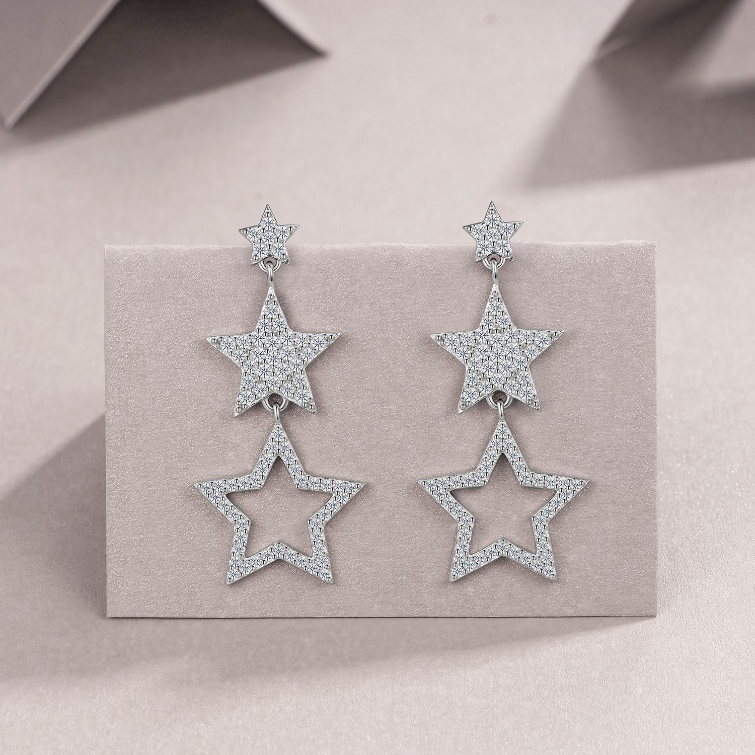 Y2K Style Triple Star Moissanite Dangle Drop Earrings - S925 Silver - Moisse & Silver Co.