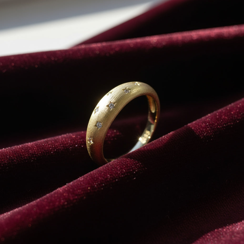 Starry Night Italian Brushed Moissanite Ring 14K Gold in 14K Gold Plated 925 Silver | Moisse & Silver Co. - Moisse & Silver Co.