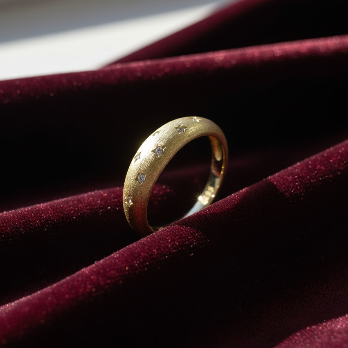 Starry Night Italian Brushed Moissanite Ring 14K Gold in 14K Gold Plated 925 Silver | Moisse & Silver Co. - Moisse & Silver Co.
