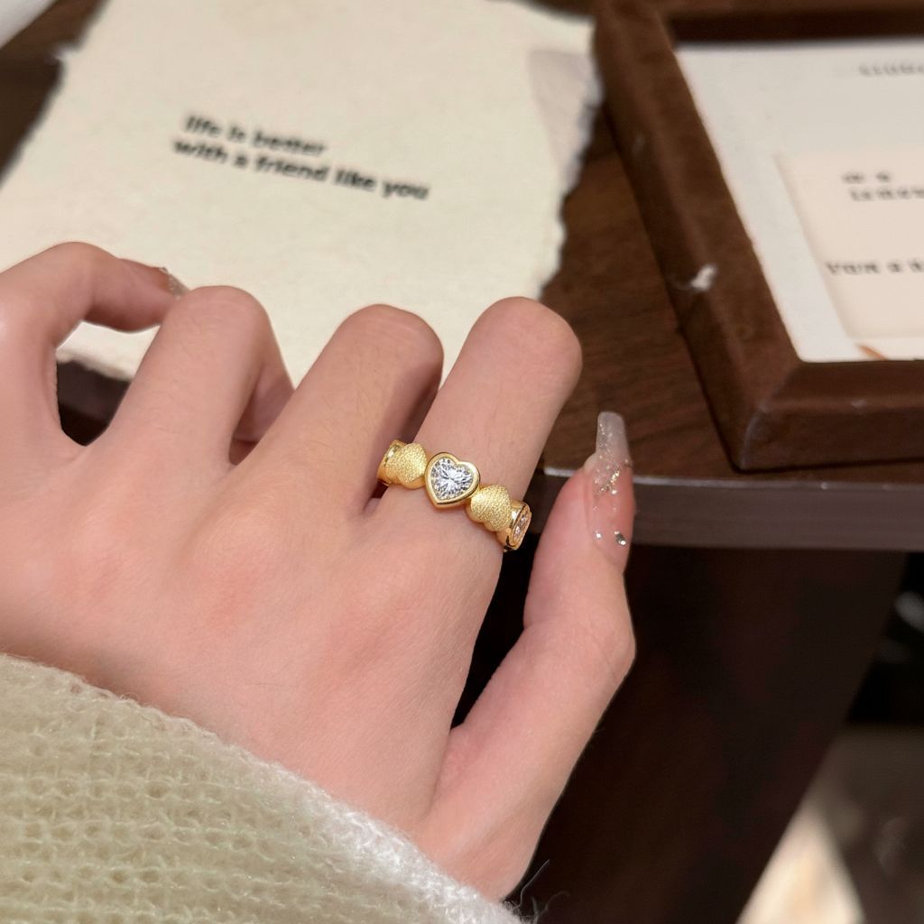 Italian Brushed Vintage Luxury Heart Moissanite Ring in 14K Gold Plated 925 Silver | Moisse & Silver Co. | #80 - Moisse & Silver Co.