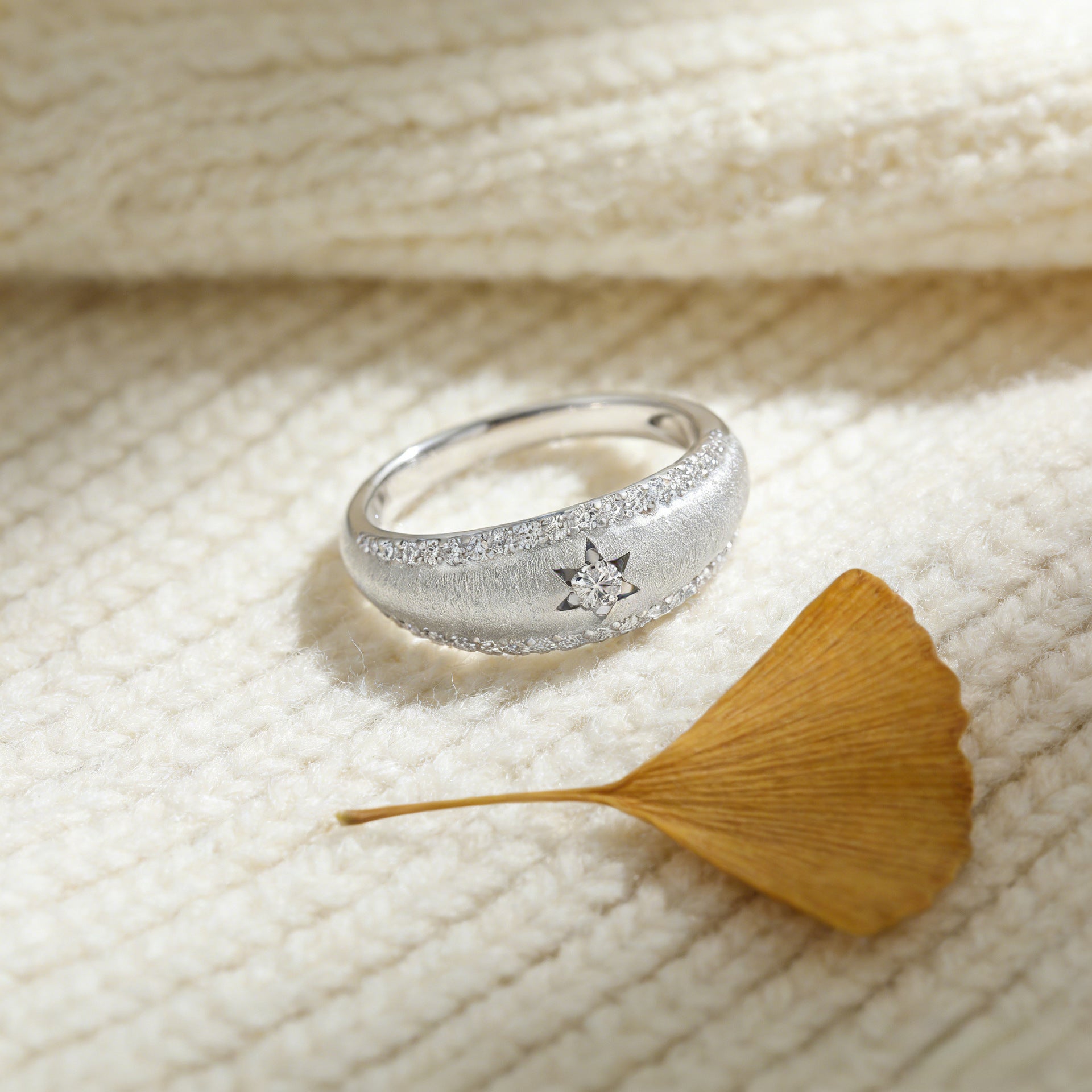 Italian Brushed Vintage Minimalist Moissanite Ring in 14K Gold Plated 925 Silver | Moisse & Silver Co. | #23 - Moisse & Silver Co.