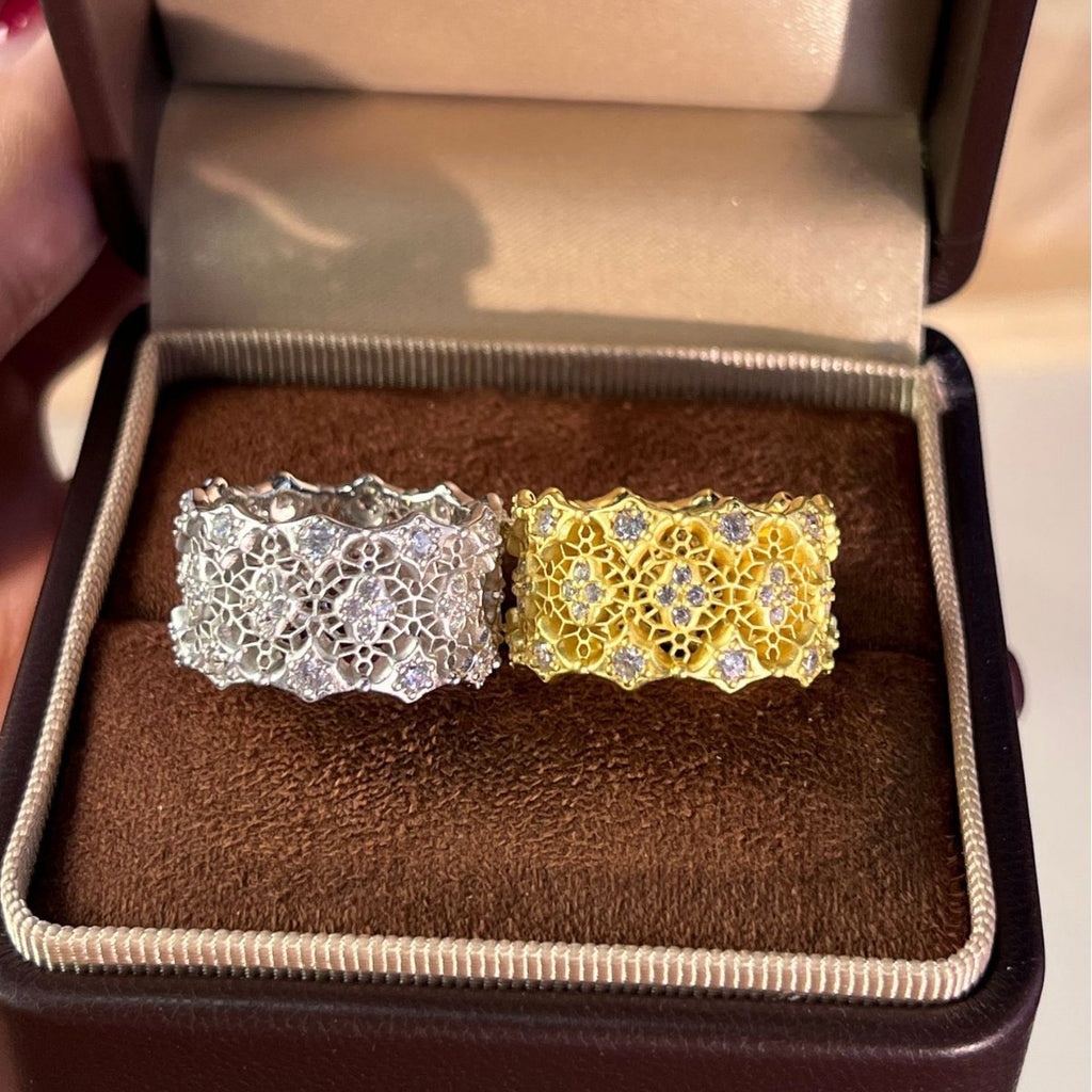 Italian Brushed Vintage Moissanite Ring in 14K Gold Plated 925 Silver | Moisse & Silver Co. | #122 - Moisse & Silver Co.