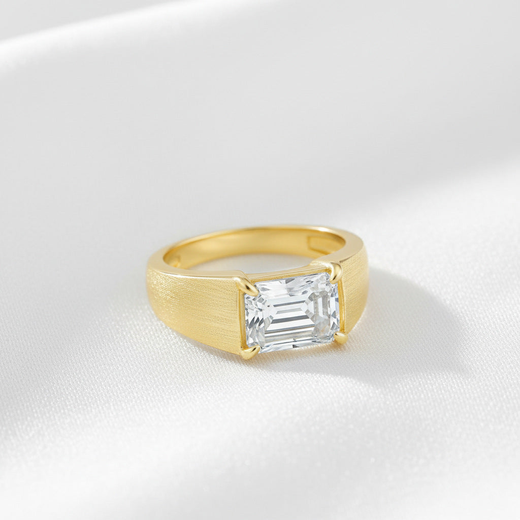 Italian Brushed Minimalist Radiant Cut Moissanite Ring in 14K Gold Plated 925 Silver | Moisse & Silver Co. | #53 - Moisse & Silver Co.