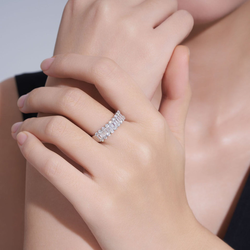 Step Cut Moissanite Wedding Band - S925 Sterling Silver Stackable Ring - Moisse & Silver Co.