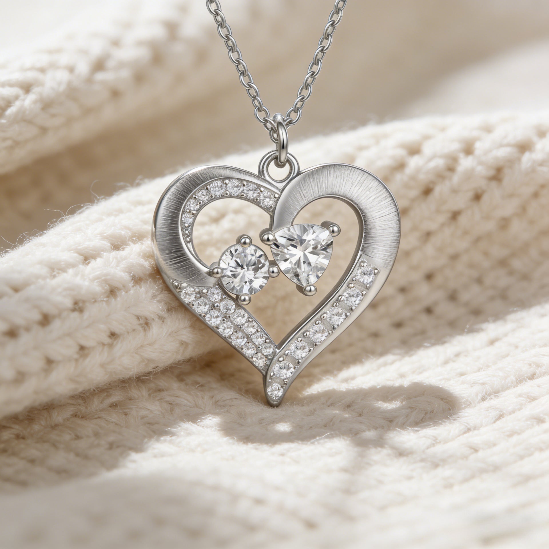 Italian Brushed Vintage Minimalist Luxury Heart Moissanite Necklace in 14K Gold Plated 925 Silver | Moisse & Silver Co. | #142 - Moisse & Silver Co.
