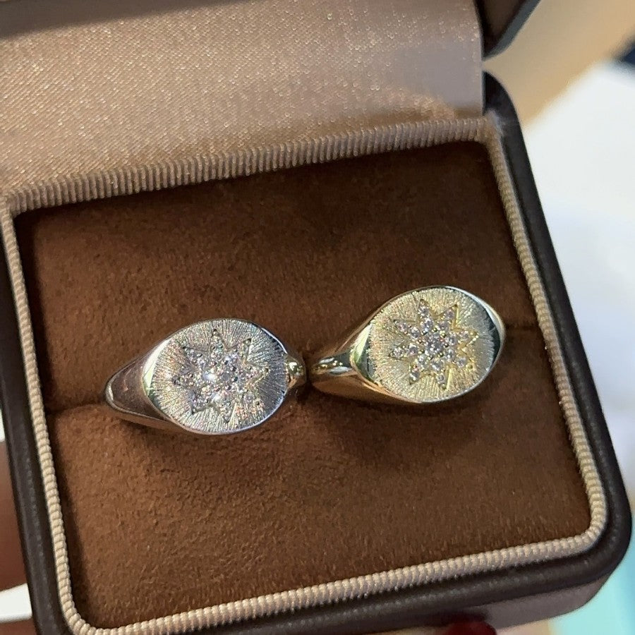 Italian Brushed Luxury Star Moissanite Ring in 14K Gold Plated 925 Silver | Moisse & Silver Co. | #71 - Moisse & Silver Co.