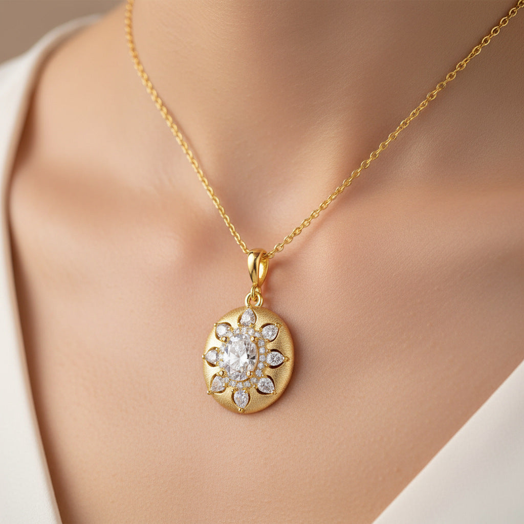 Italian Brushed Minimalist Luxury Moissanite Necklace in 14K Gold Plated 925 Silver | Moisse & Silver Co. | #45 - Moisse & Silver Co.