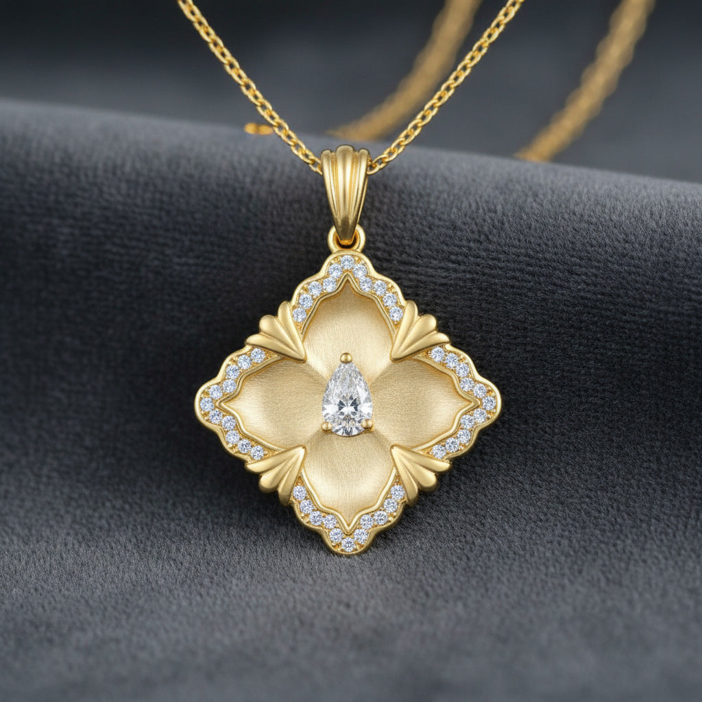 Italian Brushed Vintage Moissanite Necklace in 14K Gold Plated 925 Silver | Moisse & Silver Co. | #27 - Moisse & Silver Co.