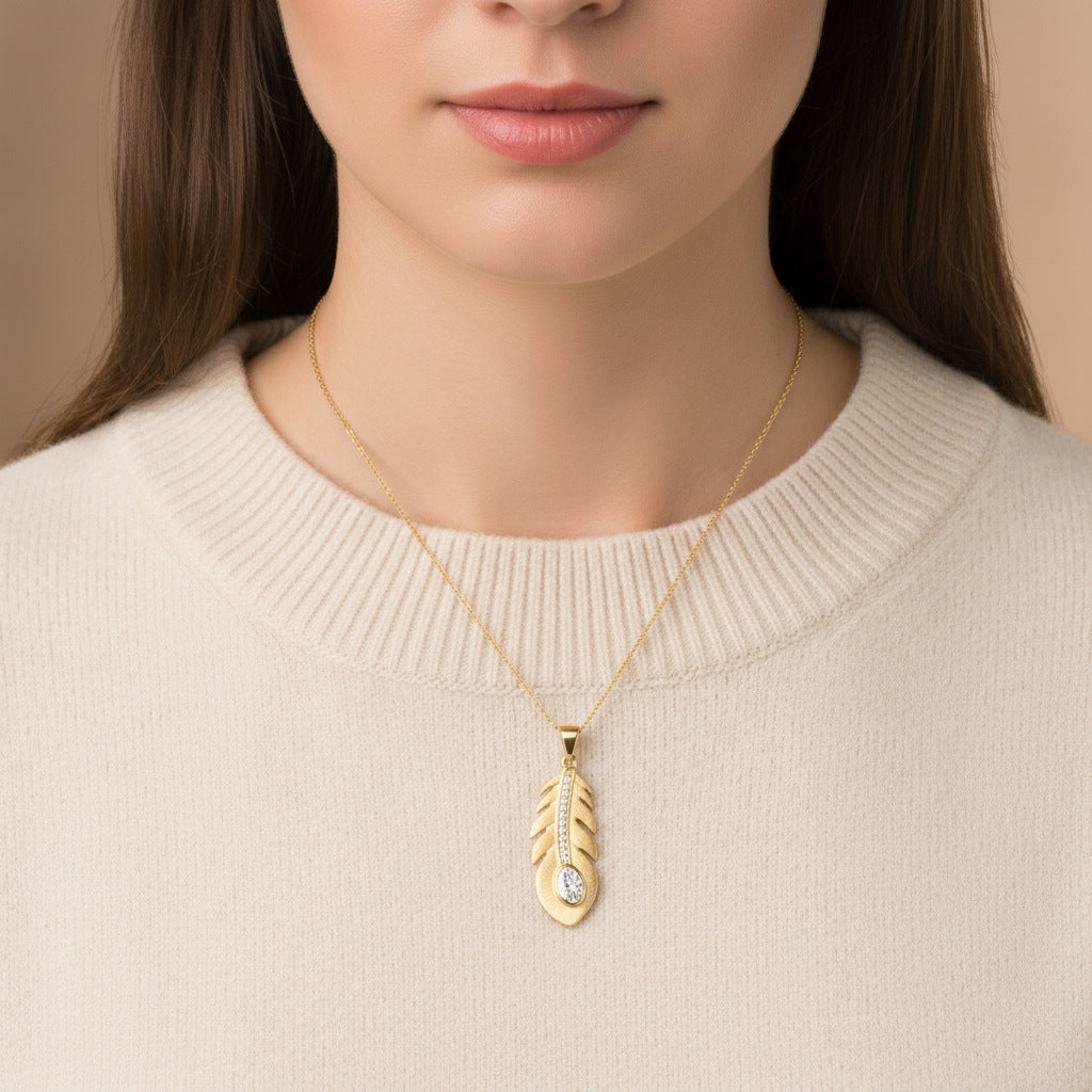 Italian Brushed Minimalist Luxury Moissanite Necklace in 14K Gold Plated 925 Silver | Moisse & Silver Co. | #144 - Moisse & Silver Co.
