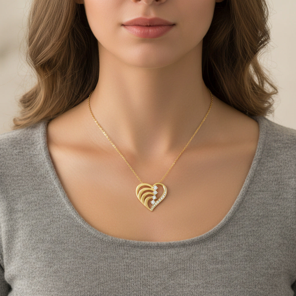Italian Brushed Luxury Heart Star Moissanite Necklace in 14K Gold Plated 925 Silver | Moisse & Silver Co. | #140 - Moisse & Silver Co.