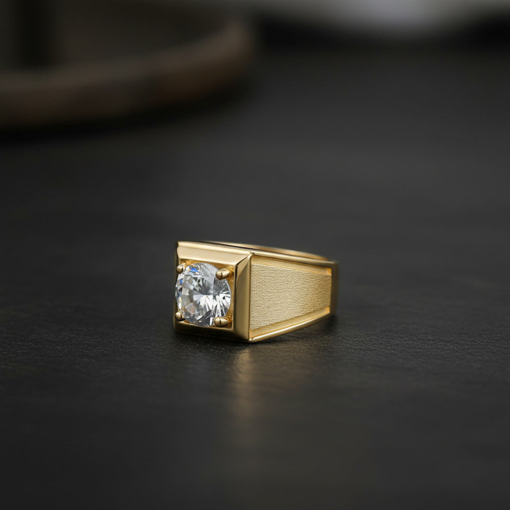 Italian Brushed Luxury Moissanite Ring in 14K Gold Plated 925 Silver | Moisse & Silver Co. | #48 - Moisse & Silver Co.
