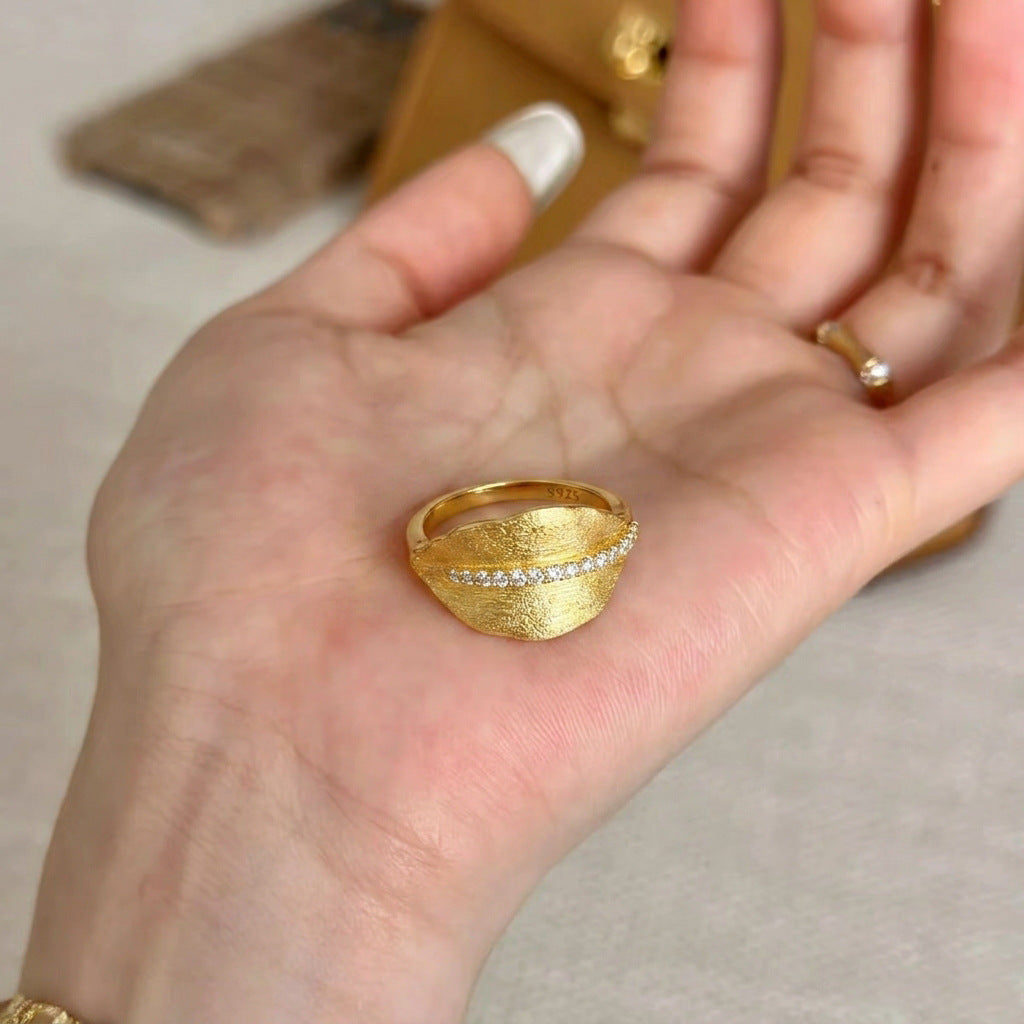 Italian Brushed Vintage Luxury Moissanite Ring in 14K Gold Plated 925 Silver | Moisse & Silver Co. | #99 - Moisse & Silver Co.