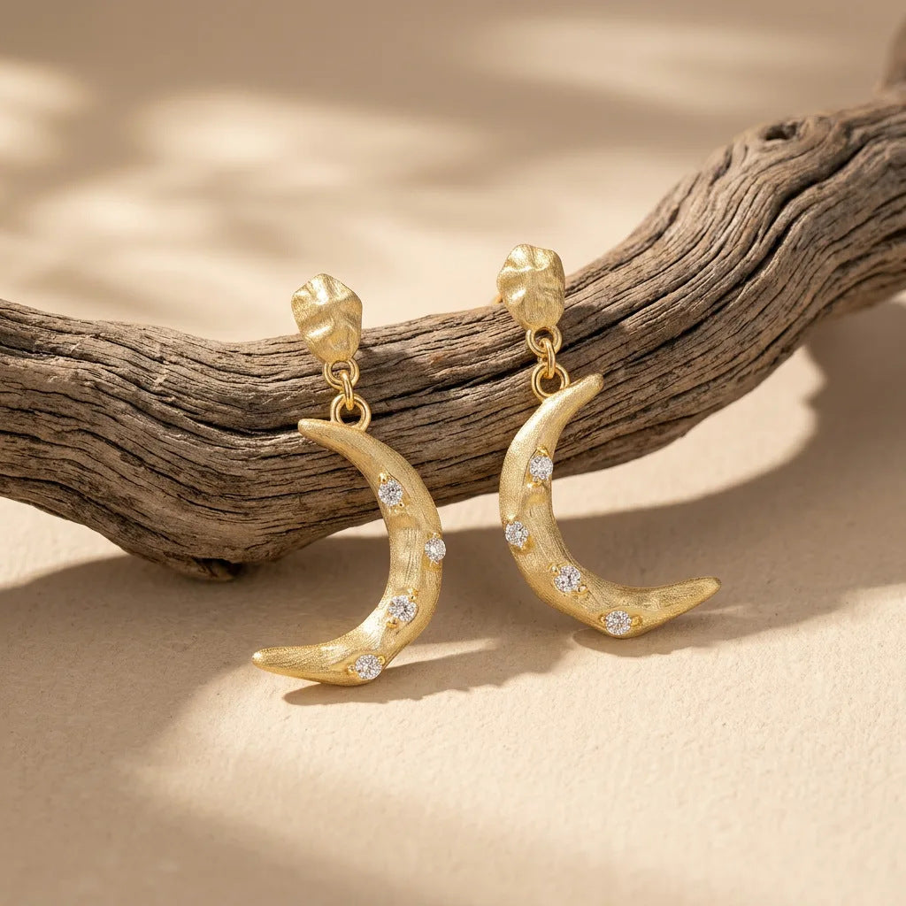 Italian Brushed Minimalist Luxury Star Moissanite Earrings in 14K Gold Plated 925 Silver | Moisse & Silver Co. | #94 - Moisse & Silver Co.
