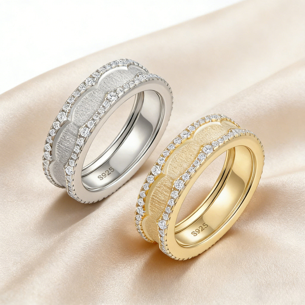 Italian Brushed Vintage Minimalist Moissanite Ring in 14K Gold Plated 925 Silver | Moisse & Silver Co. | #145 - Moisse & Silver Co.