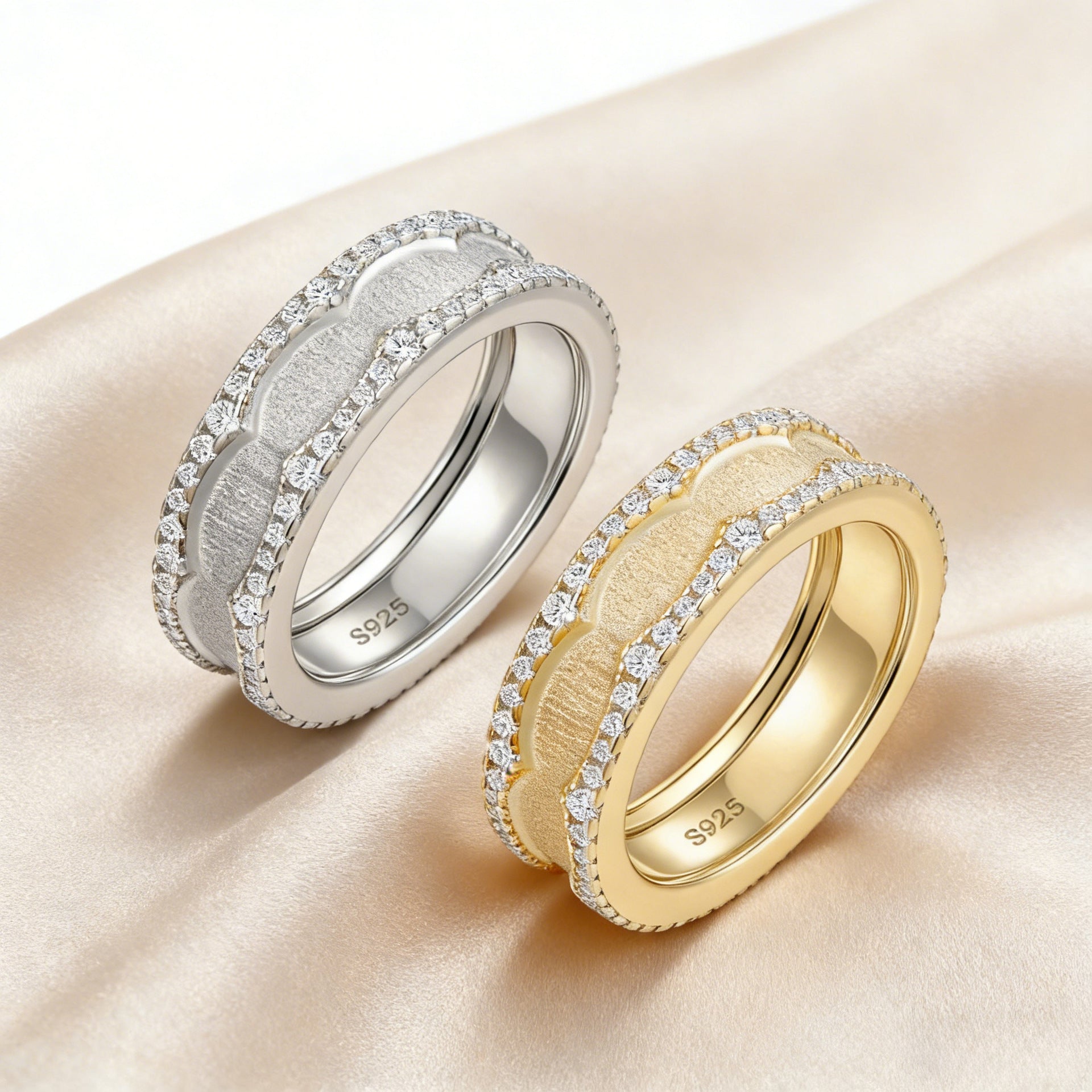 Italian Brushed Vintage Minimalist Moissanite Ring in 14K Gold Plated 925 Silver | Moisse & Silver Co. | #145 - Moisse & Silver Co.