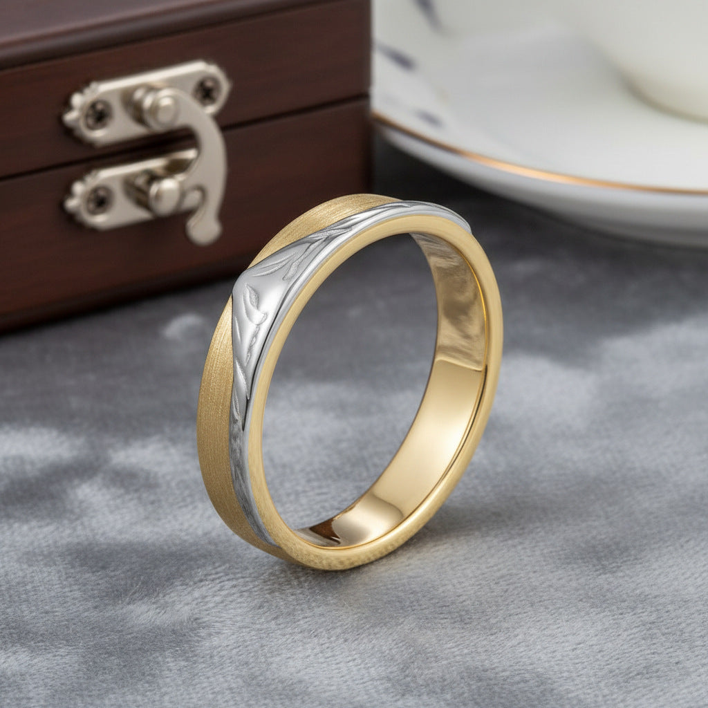 Italian Brushed Moissanite Ring in 14K Gold Plated 925 Silver | Moisse & Silver Co. | #46 - Moisse & Silver Co.
