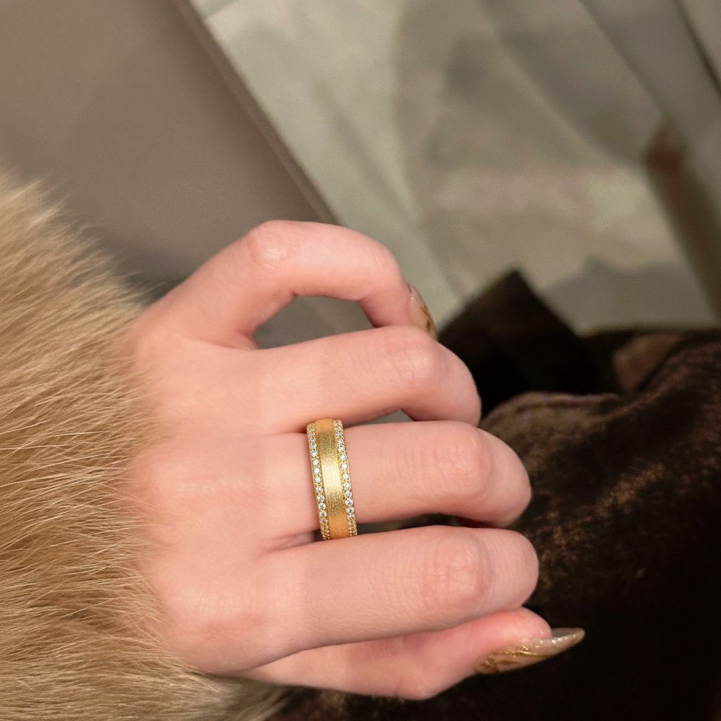 Italian Brushed Vintage Minimalist Luxury Moissanite Ring in 14K Gold Plated 925 Silver | Moisse & Silver Co. | #86 - Moisse & Silver Co.