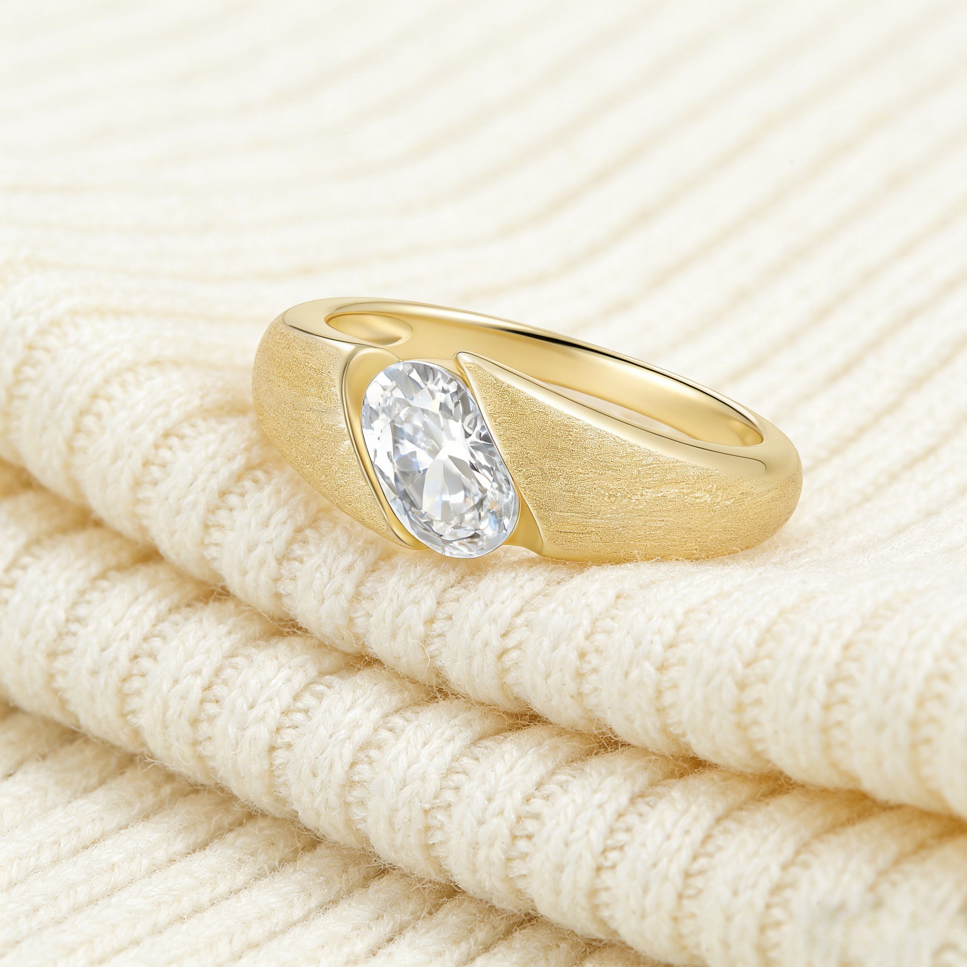 Italian Brushed Luxury Round Brilliant Moissanite Necklace in 14K Gold Plated 925 Silver | Moisse & Silver Co. | #22 - Moisse & Silver Co.