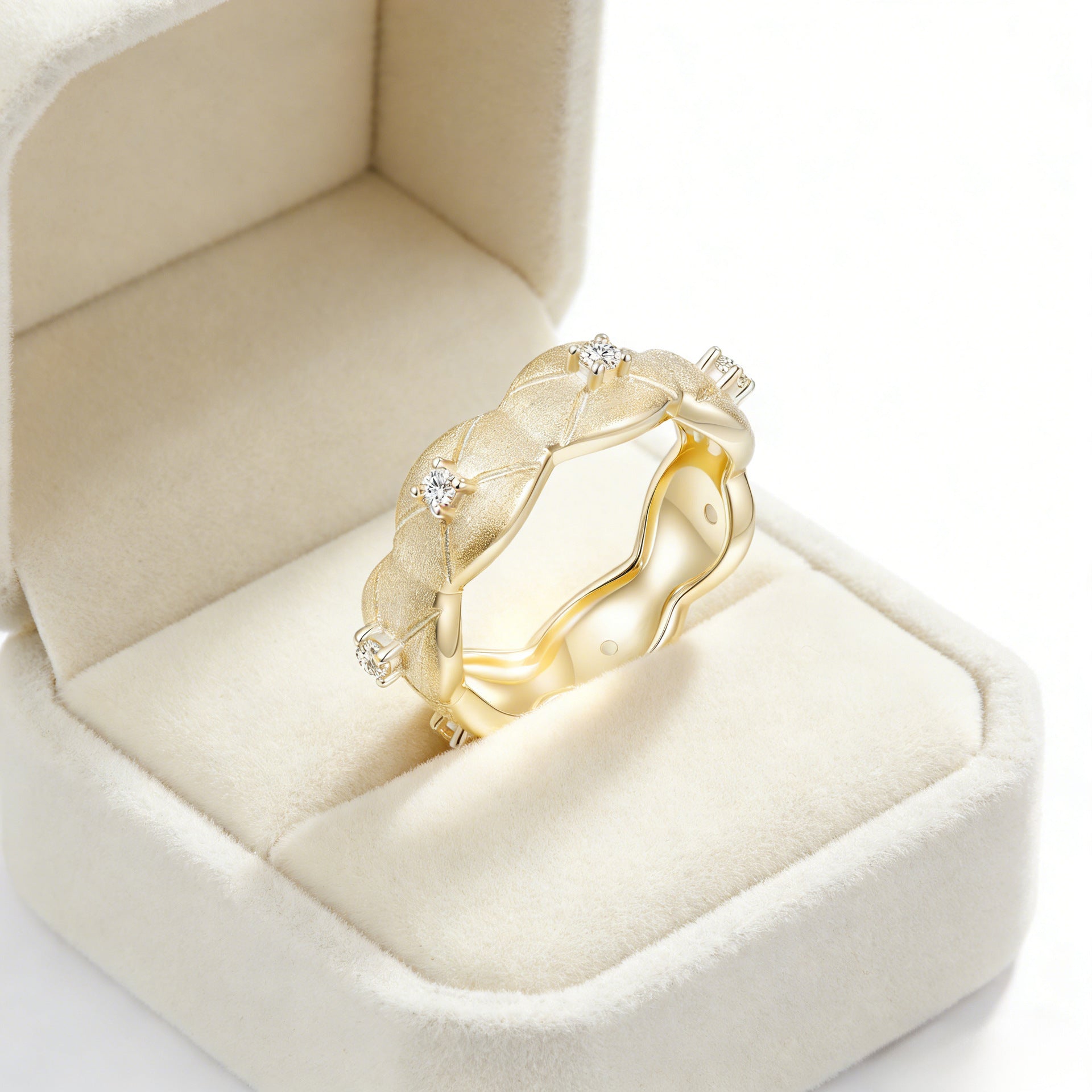 Italian Brushed Luxury Moissanite Ring in 14K Gold Plated 925 Silver | Moisse & Silver Co. | #149 - Moisse & Silver Co.