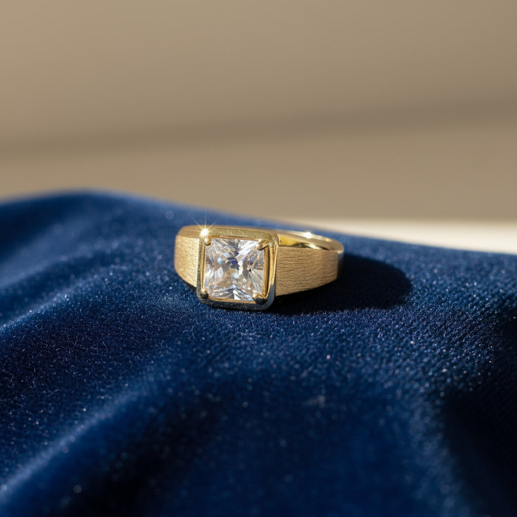 Men's Vintage Italian Brushed Moissanite Band 14K Gold in 14K Gold Plated 925 Silver | Moisse & Silver Co. - Moisse & Silver Co.