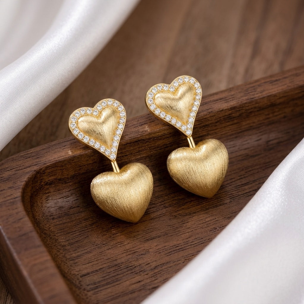 Italian Brushed Minimalist Luxury Heart Moissanite Earrings in 14K Gold Plated 925 Silver | Moisse & Silver Co. | #73 - Moisse & Silver Co.
