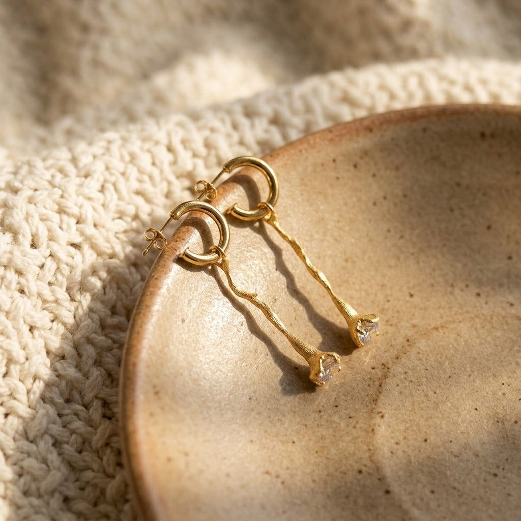 Italian Brushed Minimalist Moissanite Earrings in 14K Gold Plated 925 Silver | Moisse & Silver Co. | #97 - Moisse & Silver Co.