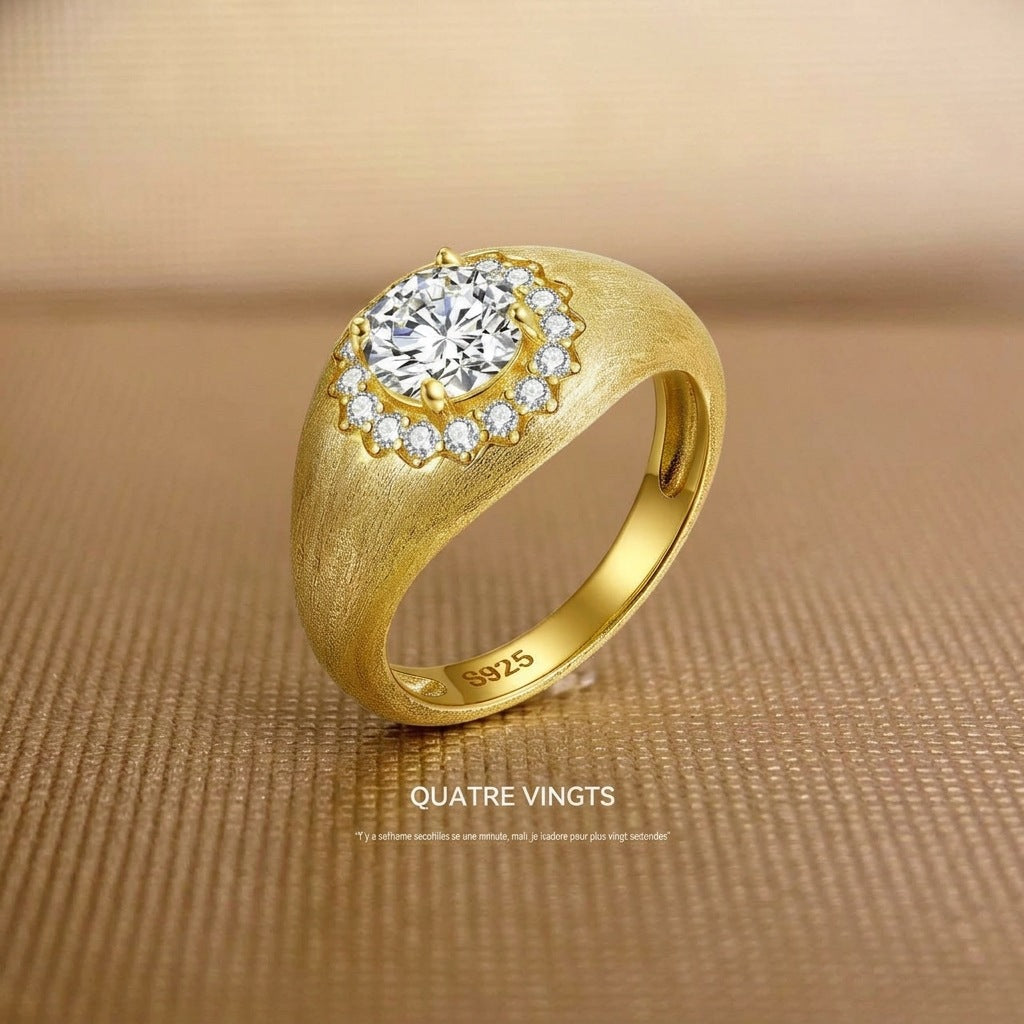 Italian Brushed Vintage Moissanite Ring in 14K Gold Plated 925 Silver | Moisse & Silver Co. | #31 - Moisse & Silver Co.