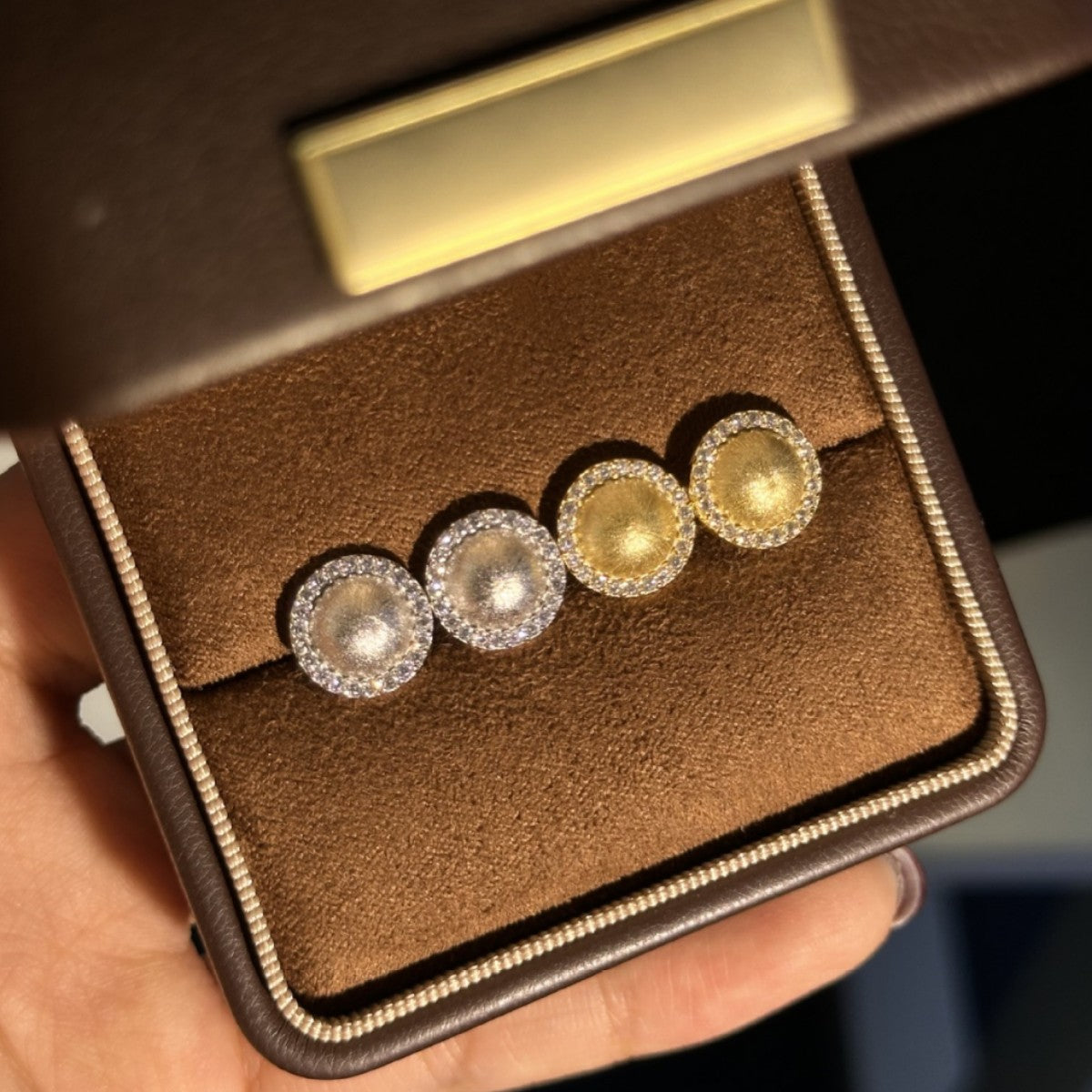 Italian Brushed Vintage Minimalist Luxury Round Brilliant Moissanite Earrings in 14K Gold Plated 925 Silver | Moisse & Silver Co. | #66 - Moisse & Silver Co.
