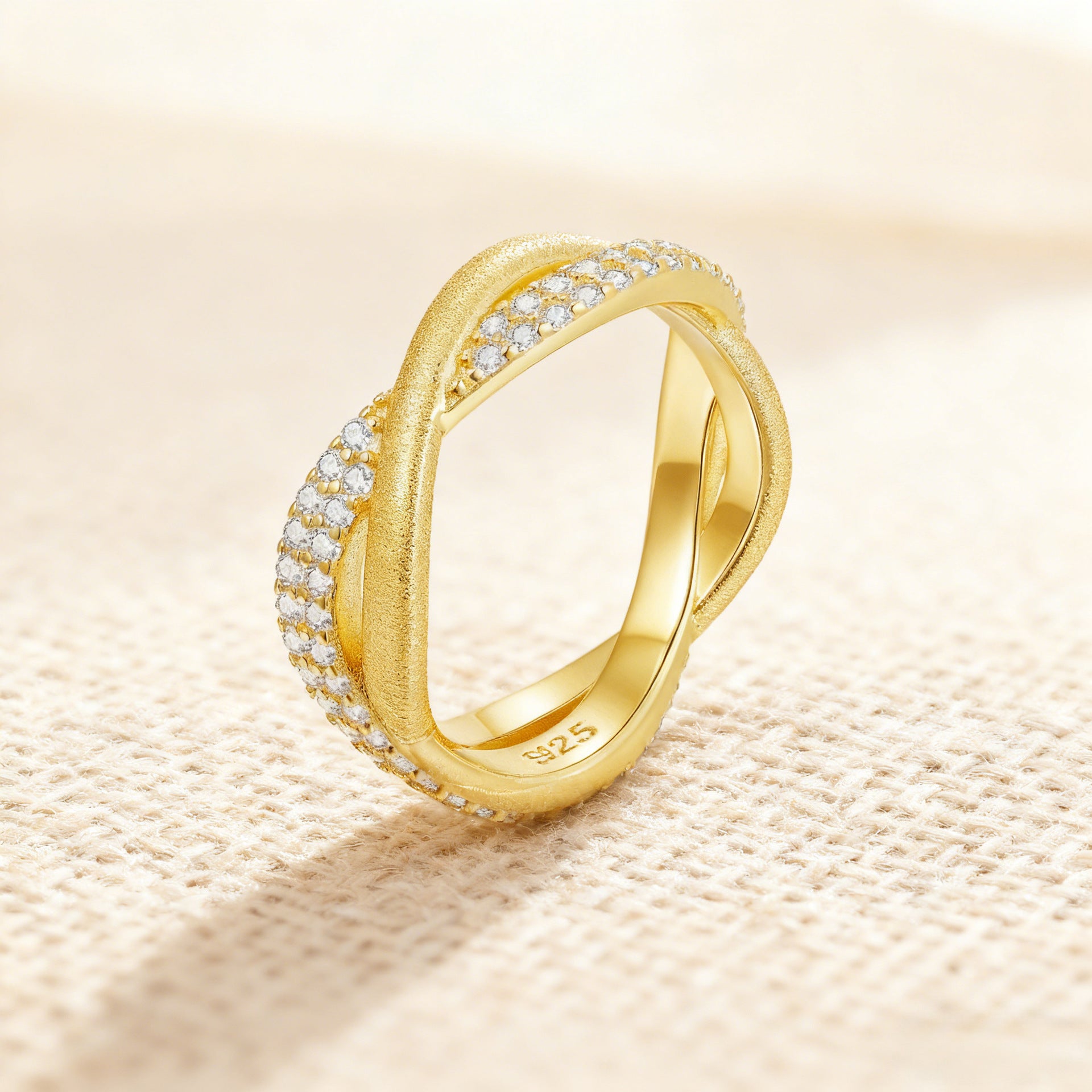 Italian Brushed Moissanite Ring in 14K Gold Plated 925 Silver | Moisse & Silver Co. | #14 - Moisse & Silver Co.