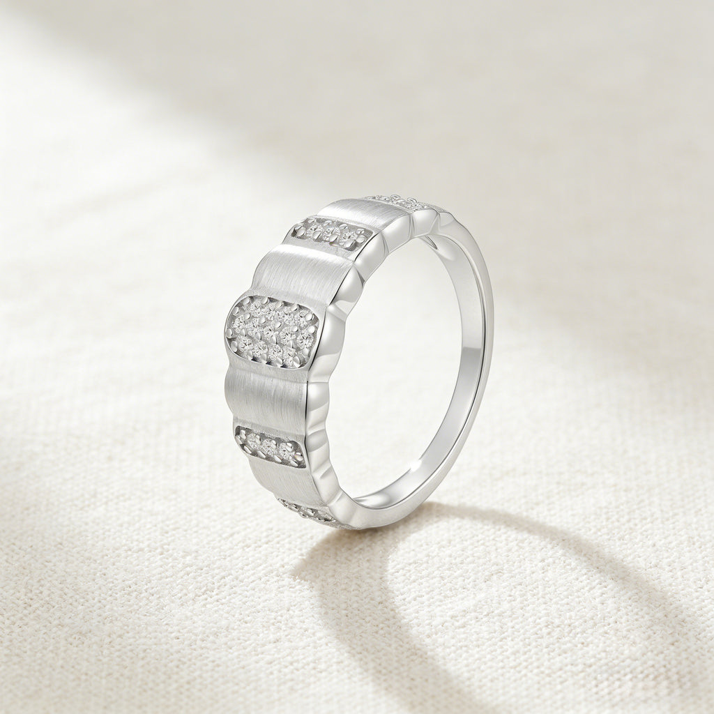 Italian Brushed Vintage Minimalist Luxury Moissanite Ring in 14K Gold Plated 925 Silver | Moisse & Silver Co. | #137 - Moisse & Silver Co.