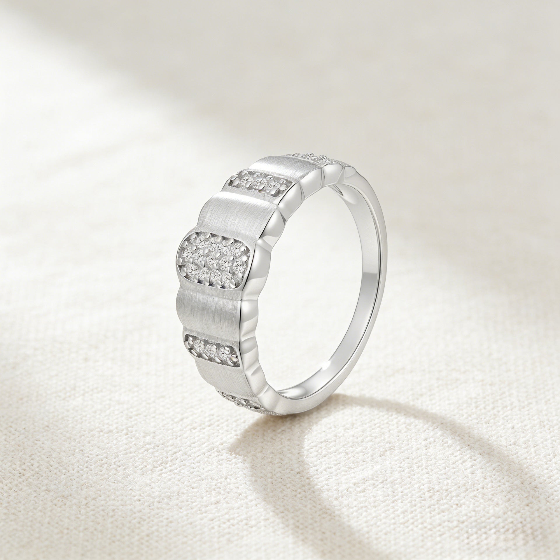 Italian Brushed Vintage Minimalist Luxury Moissanite Ring in 14K Gold Plated 925 Silver | Moisse & Silver Co. | #137 - Moisse & Silver Co.