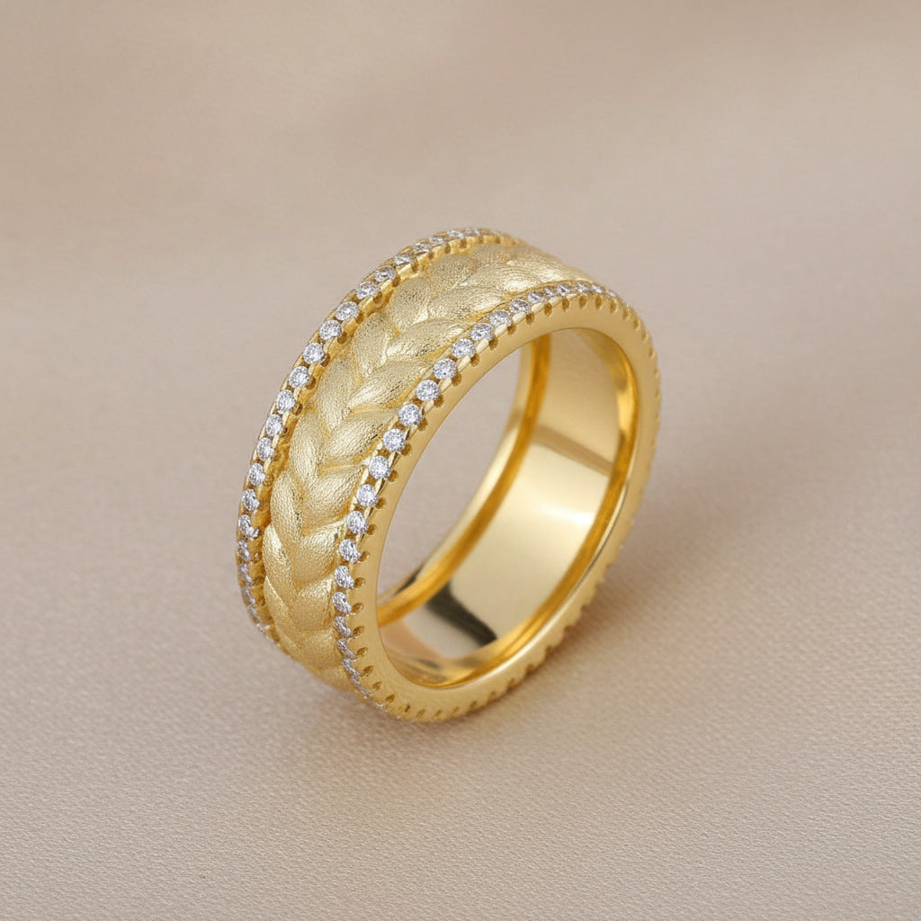 Italian Brushed Vintage Luxury Moissanite Ring in 14K Gold Plated 925 Silver | Moisse & Silver Co. | #32 - Moisse & Silver Co.
