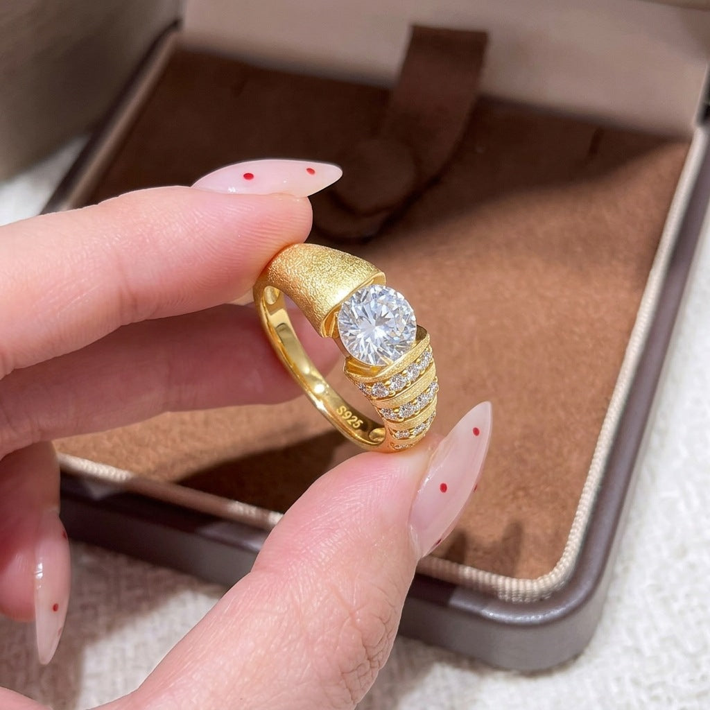 Italian Brushed Luxury Moissanite Ring in 14K Gold Plated 925 Silver | Moisse & Silver Co. | #126 - Moisse & Silver Co.
