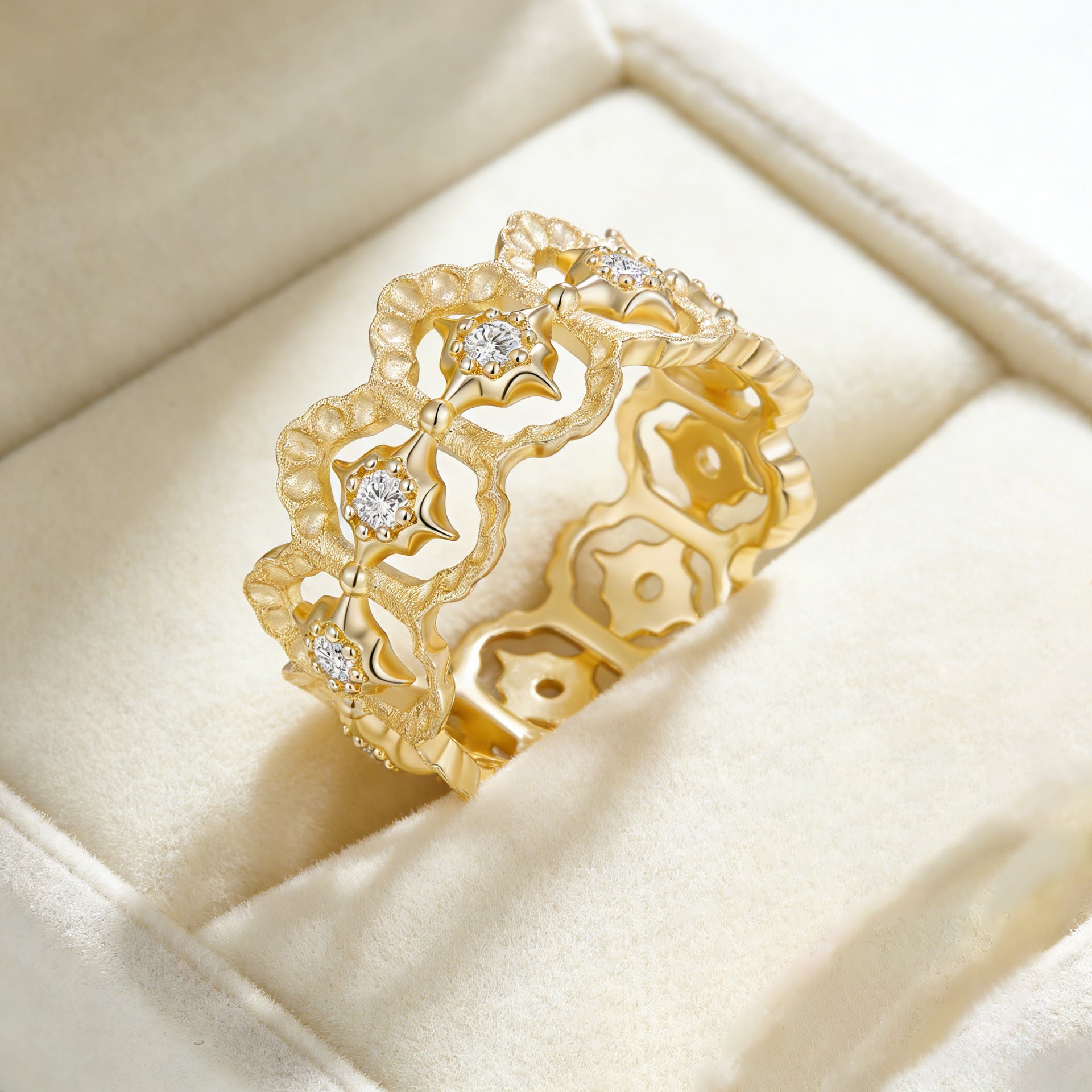 Italian Brushed Luxury Moissanite Ring in 14K Gold Plated 925 Silver | Moisse & Silver Co. | #131 - Moisse & Silver Co.