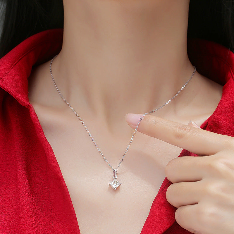Minimalist Square Moissanite Pendant Necklace - 925 Sterling Silver Luxury Choker - Moisse & Silver Co.