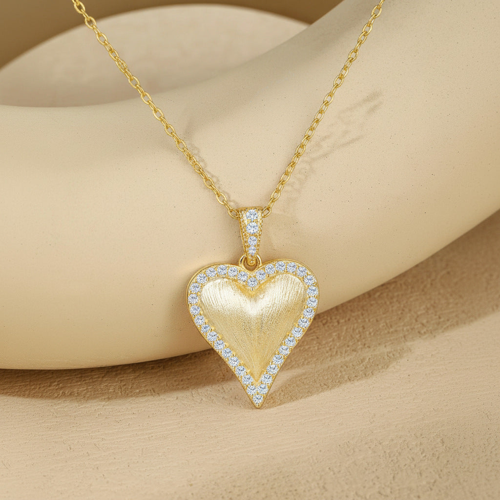 Italian Brushed Heart Moissanite Necklace in 14K Gold Plated 925 Silver | Moisse & Silver Co. | #64 - Moisse & Silver Co.