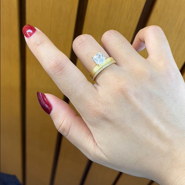 Italian Brushed Vintage Moissanite Ring in 14K Gold Plated 925 Silver | Moisse & Silver Co. | #49 - Moisse & Silver Co.