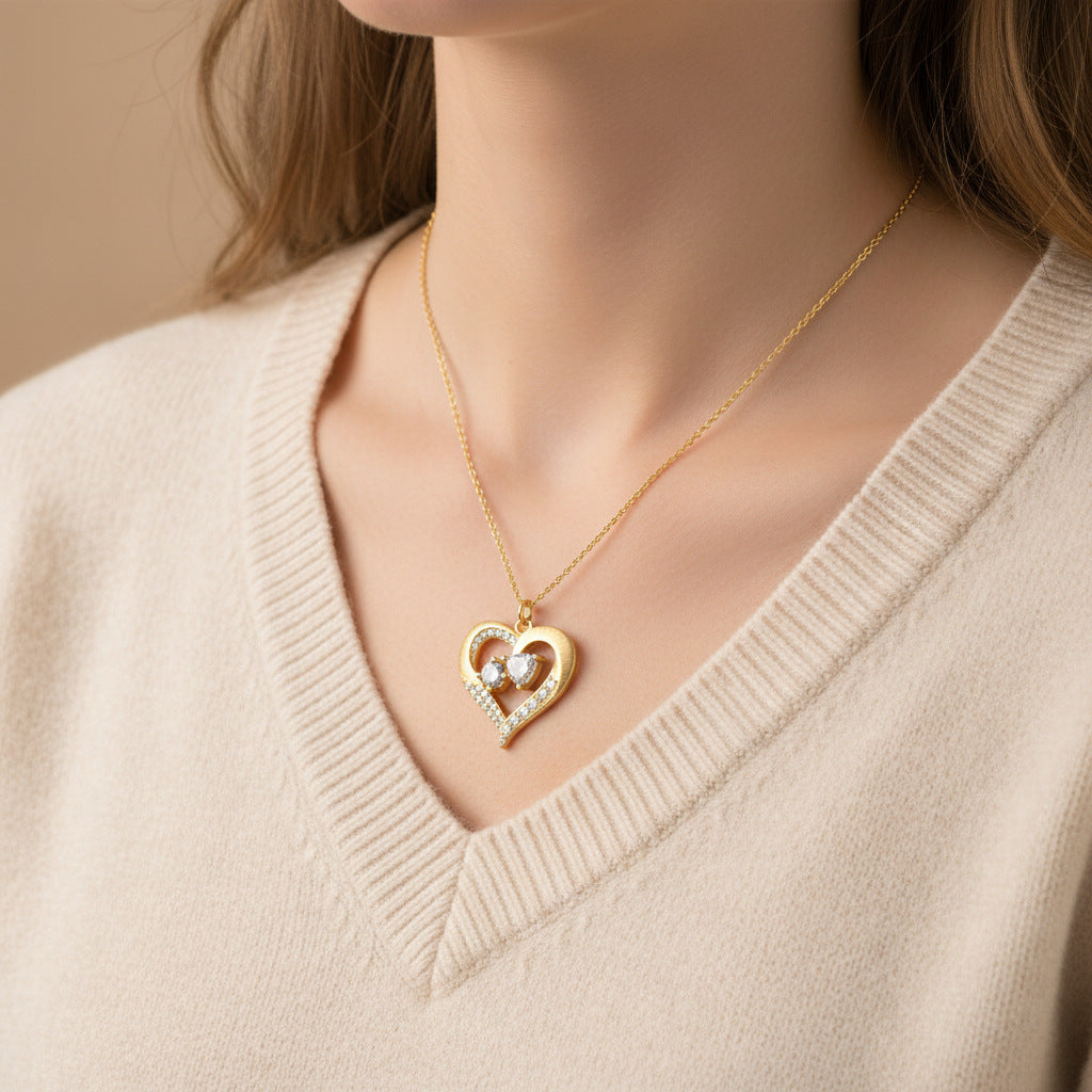 Italian Brushed Vintage Minimalist Luxury Heart Moissanite Necklace in 14K Gold Plated 925 Silver | Moisse & Silver Co. | #142 - Moisse & Silver Co.