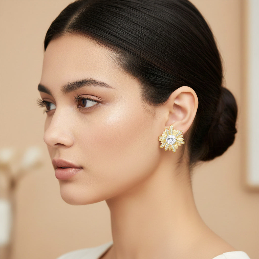 Italian Brushed Vintage Luxury Moissanite Earrings - 14K Gold Plated 925 Sterling Silver | MS-G17 in 14K Gold Plated 925 Silver | Moisse & Silver Co. - Moisse & Silver Co.