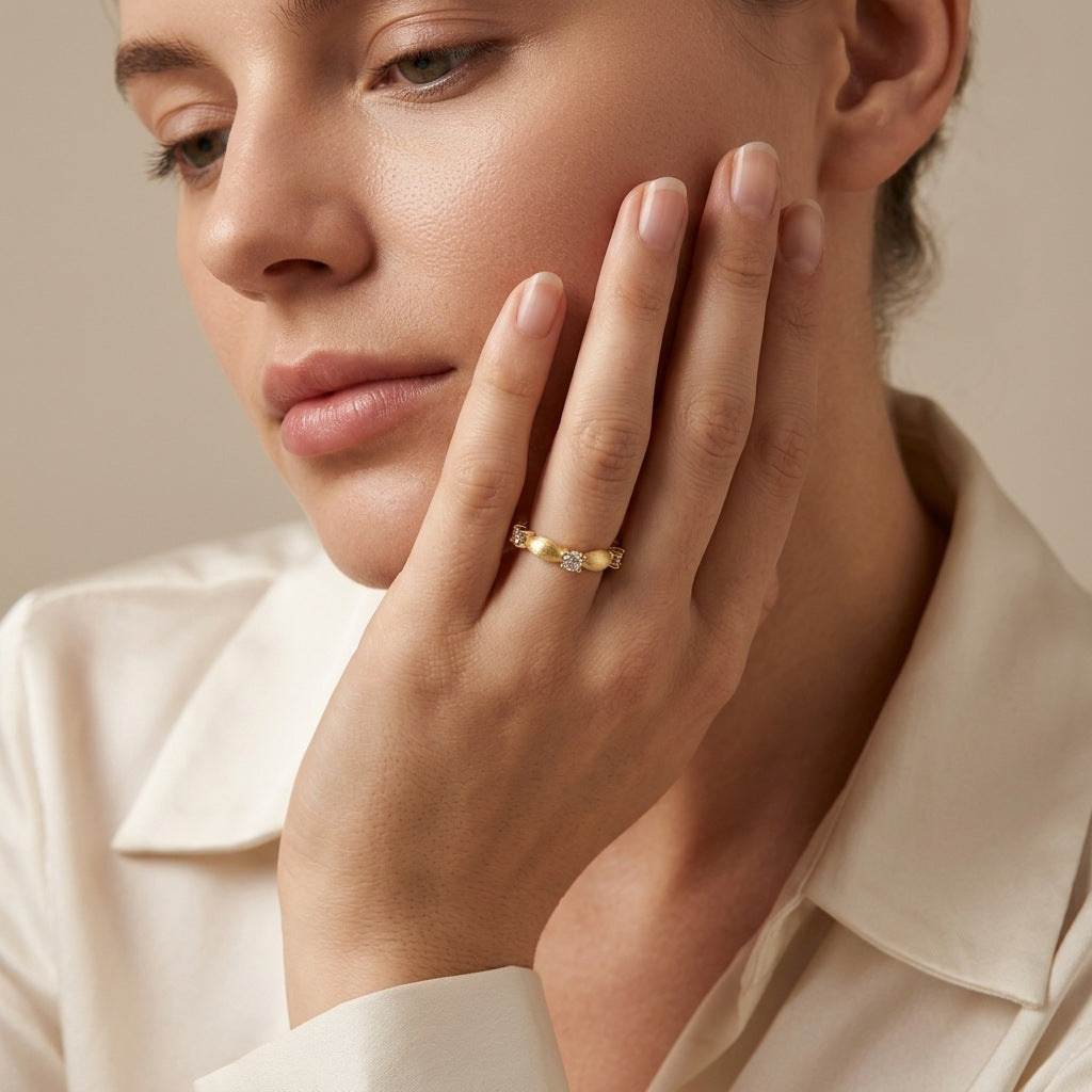 Italian Brushed Luxury Floral Moissanite Ring in 14K Gold Plated 925 Silver | Moisse & Silver Co. | #15 - Moisse & Silver Co.