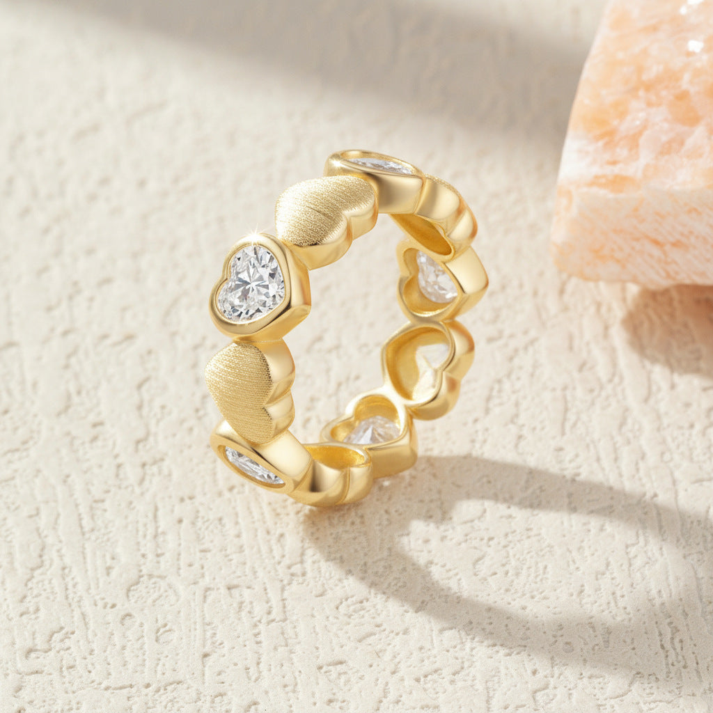 Italian Brushed Vintage Luxury Heart Moissanite Ring in 14K Gold Plated 925 Silver | Moisse & Silver Co. | #80 - Moisse & Silver Co.