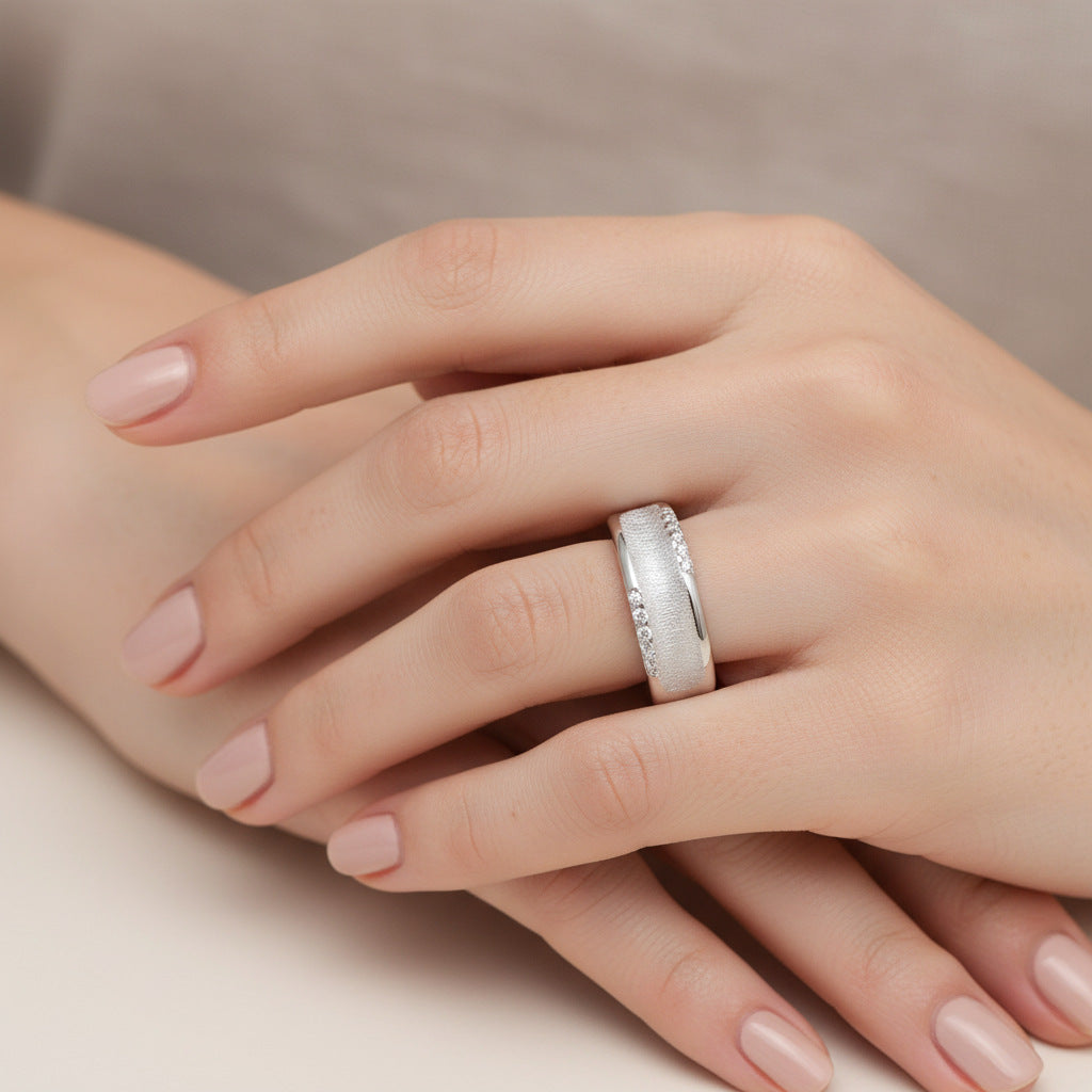 Italian Brushed Minimalist Star Moissanite Ring in 14K Gold Plated 925 Silver | Moisse & Silver Co. | #148 - Moisse & Silver Co.