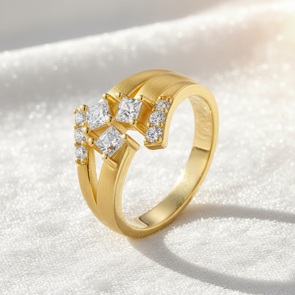 Italian Brushed Luxury Radiant Cut Moissanite Ring in 14K Gold Plated 925 Silver | Moisse & Silver Co. | #63 - Moisse & Silver Co.