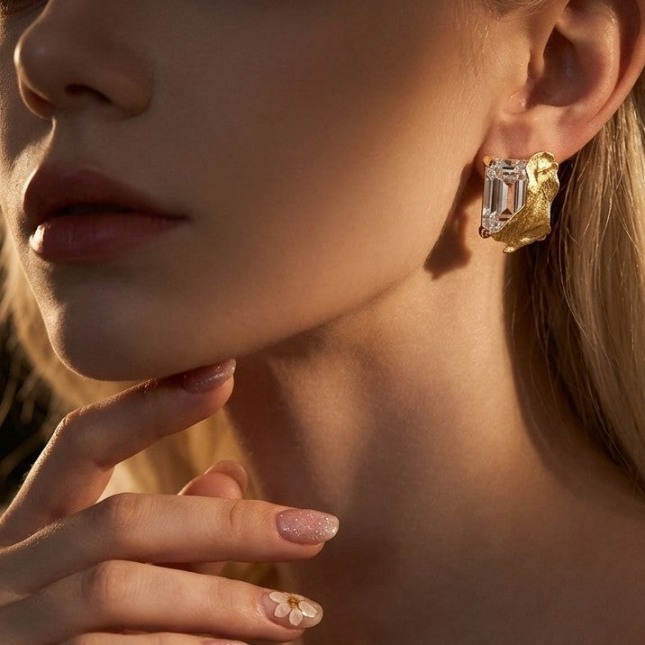 Italian Brushed Minimalist Luxury Moissanite Earrings - 14K Gold Plated 925 Sterling Silver | MS-G107 in 14K Gold Plated 925 Silver | Moisse & Silver Co. - Moisse & Silver Co.