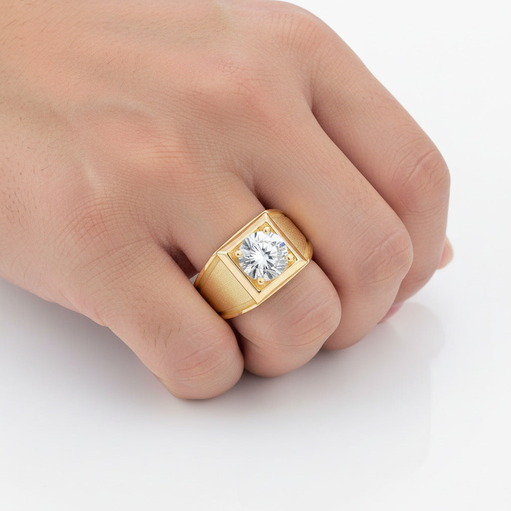 Italian Brushed Luxury Moissanite Ring in 14K Gold Plated 925 Silver | Moisse & Silver Co. | #48 - Moisse & Silver Co.
