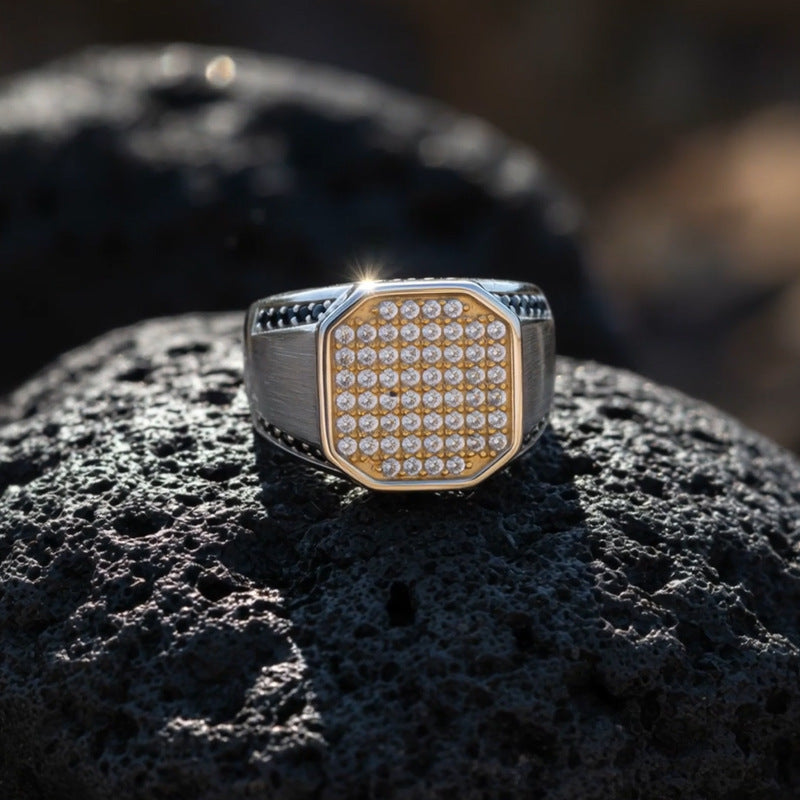 Hip-Hop Bold Italian Brushed Moissanite Ring in 14K Gold Plated 925 Silver | Moisse & Silver Co. - Moisse & Silver Co.