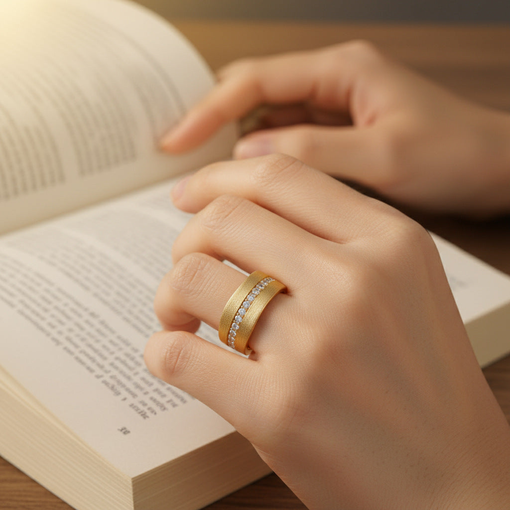 Italian Brushed Moissanite Ring in 14K Gold Plated 925 Silver | Moisse & Silver Co. | #62 - Moisse & Silver Co.